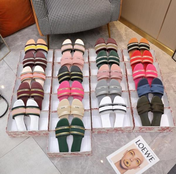 

2021 women shoes sandals slippers slides floral brocade gear bottoms flip flops womens striped beach causal slipper with box dust bag, White;red