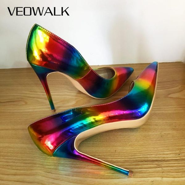 

dress shoes veowalk artsy glossy colorful print women pointed toe high heels ladies slip on stilettos pumps night club thin heel1, Black