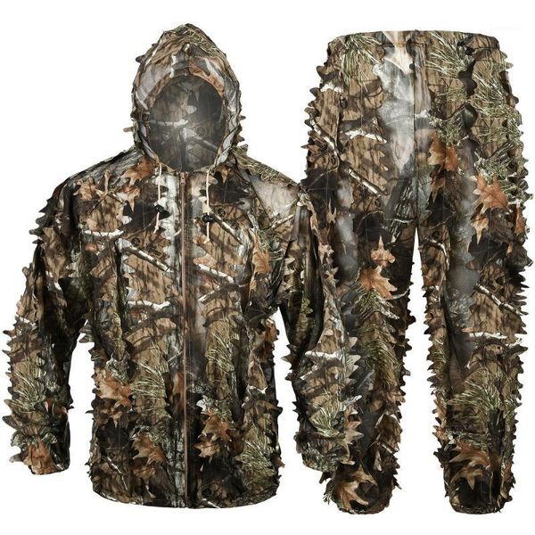 Vestiti da caccia 3D Bionic Ghillie Suit CS Sniper Outdoor Birdwatching Abbigliamento mimetico Giacca con cappuccio e set di pantaloni