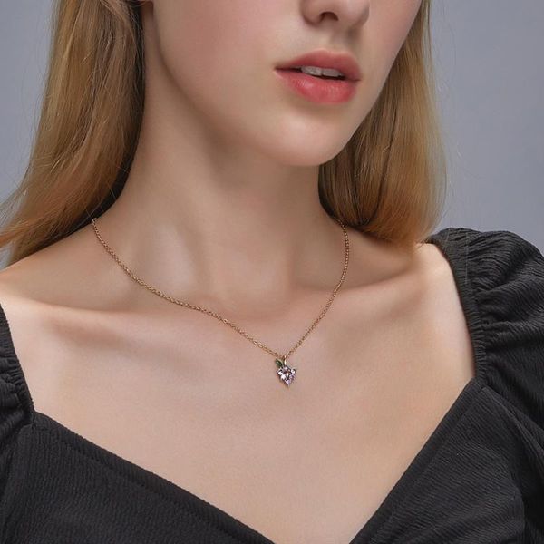 

korean sweet crystal grape pendant necklaces women copper fruit clavicle chain party gift dress collarbone necklace jewelry accessories whol, Silver