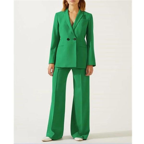 

women's two piece pants green double breasted women pantsuit jacket fashion long sleeve suit tailored collar suits female ladies, White