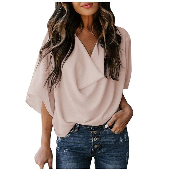 

women's blouses & shirts fashion casual solid work blouse shirt loose v-neck tee female women short sleeve blusas femininas clothi, White