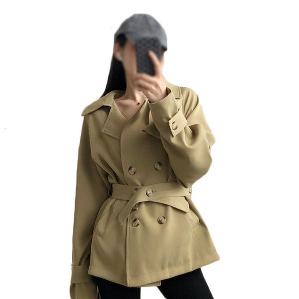 

women's trench coats new autumn retro belt windbreaker jacket female loose casual double-breasted long-sleeve coat student ns2158, Tan;black