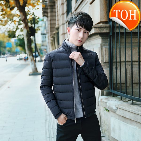 

winter men's stand collar ultra-light slim duck down jackets keep warm breathable windproof waterproof soft coats, Black