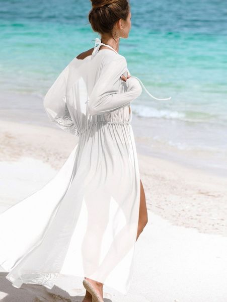 

drawstring waist mesh kimono 52nc#, White;black