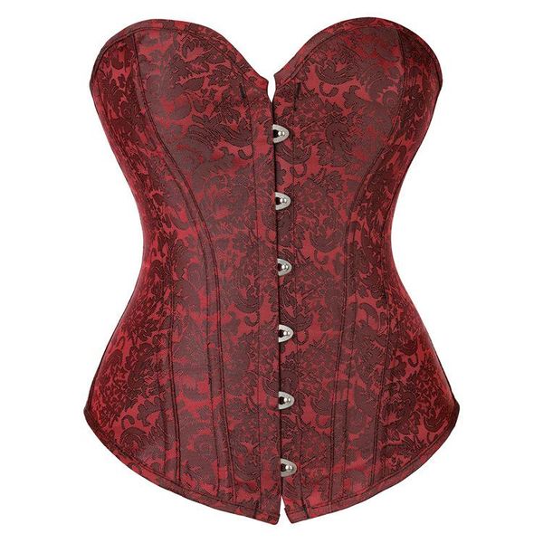 

bustiers & corsets overbust corset gaine amincissante femme fish boned ventre jacquard floral gothic clothes busk burgundy korset corse, Black;white