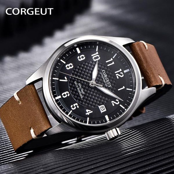 

wristwatches corgeut watch casual fashion man leather watches waterproof luminous simple mechanical wristwatch, Slivery;brown