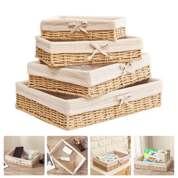 

storage baskets 4pcs basket straw woven sundries organizer deskbox