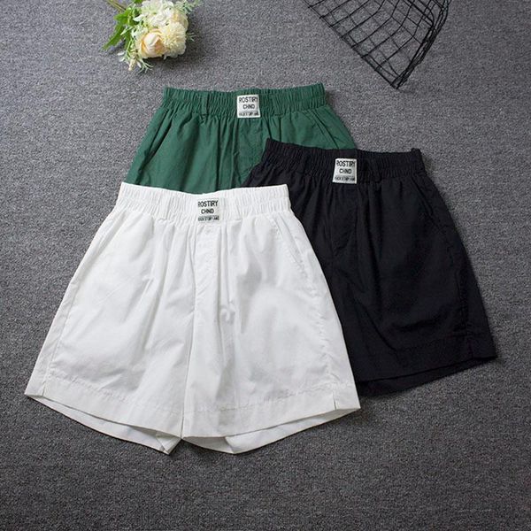 

women's shorts 2021 women casual summer sweat fashion high waisted elastic cotton wide leg short pants beach wear black white green, White;black