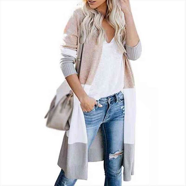 

women sweater cardigan female color patchwork long open front women casual autumn winter long sleeve cardigan knitted coat, White;black