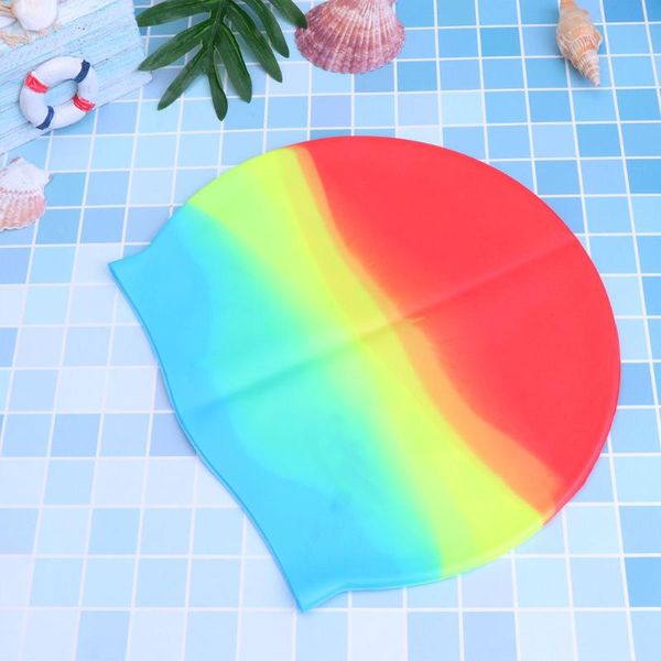 

pcs silicone swimming cap waterproof hat sports elastic head accessory for (colorful 3 + caps
