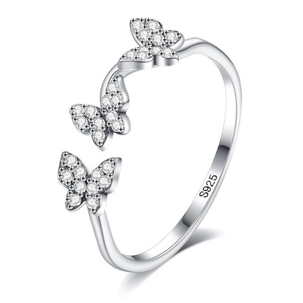 

cluster rings silverhoo 925 sterling silver ring for women fine jewelry cubic zirconia lady butterfly star products, Golden;silver