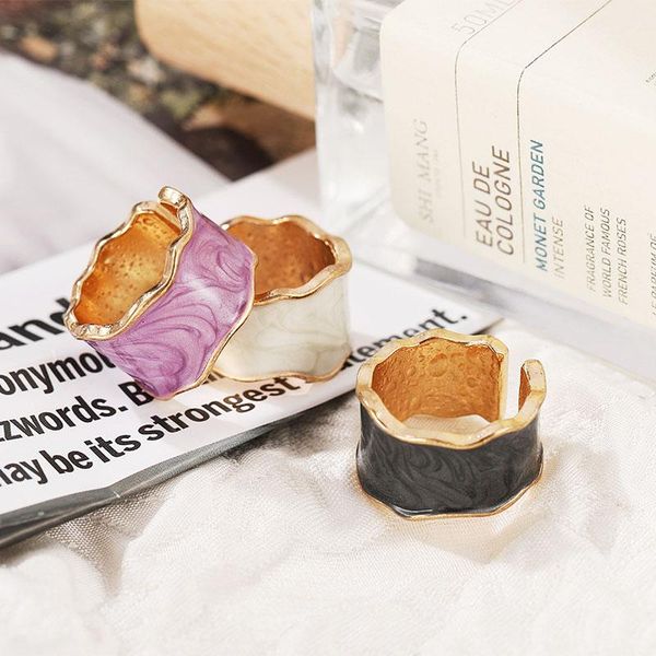 

cluster rings vintage geometric wave enamel drip glaze for women korean handmade purple open ring jewelry travel gifts, Golden;silver