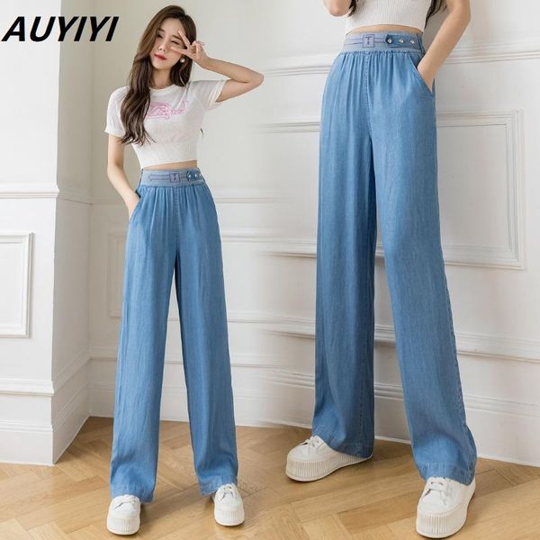 

women's pants & capris auyiyi 2021 fashion and comfortable tencel denim drape wide leg summer thin casual loose high waist women, Black;white