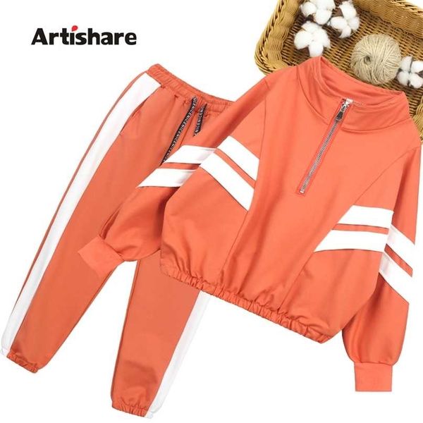 

girls sport clothes striped clothing for coat + pants 2pcs girl teenage children's school 6 8 10 12 14 211104, White