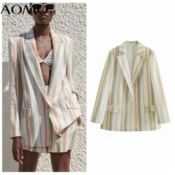 

women's suits & blazers aomo women 2021 fashion striped print coat vintage long sleeve female outerwear chic 4m82a, White;black