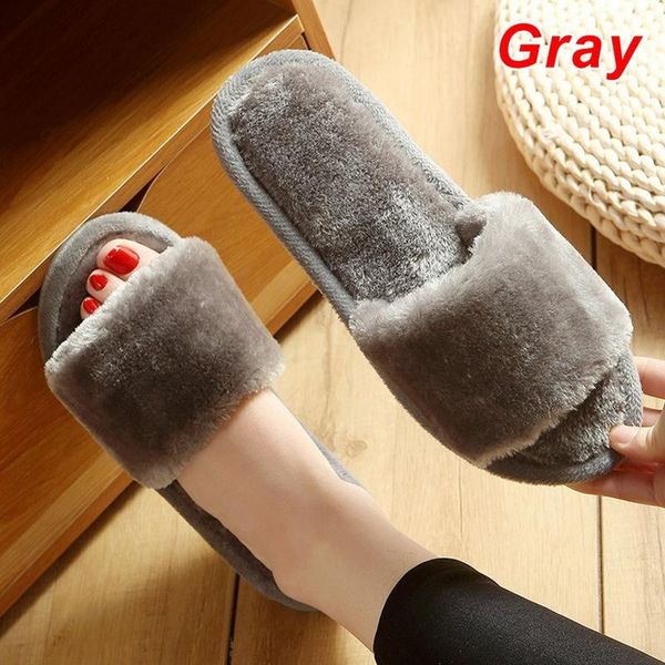 

winter women house slippers faux fur fashion warm shoes woman slip on flats female slides black pink cozy home furry