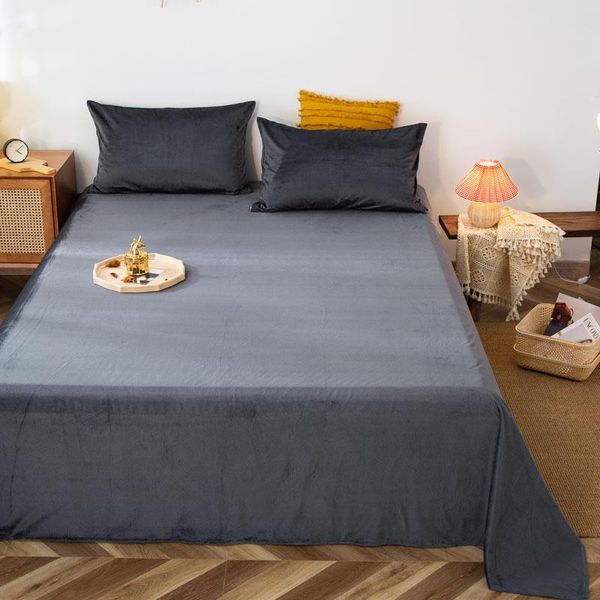 Lençóis Conjuntos Cinza Escuro / Single Struck Student Sheet Cama / Caso Home Têxtil 1 PCS Outono e Inverno 100% Leite Velvet Sheet Série