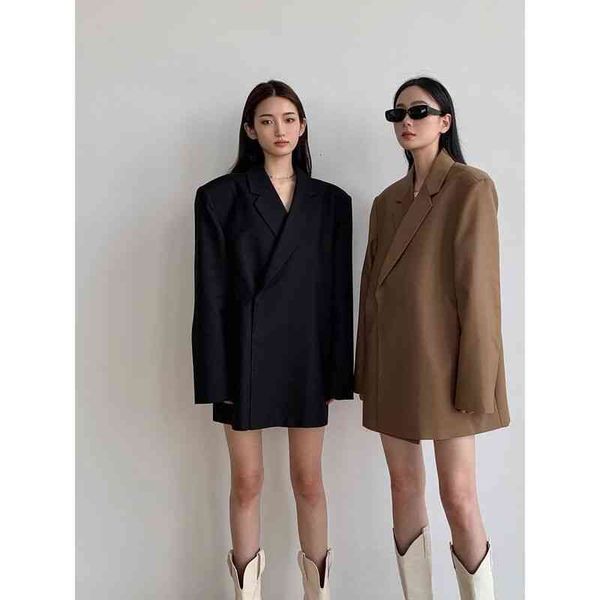 

women's suits & blazers autumn and winter jacket casual solid hidden button pocket decorative oversize coat fall women suit jr5h, White;black