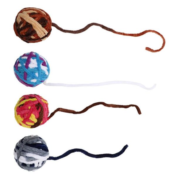 

4pcs colorful cat bell toys woolen balls gnawing cotton for