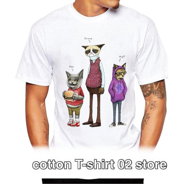 

men's t-shirts est 2021 fashion sum catz print t-shirt summer cool breathable t shirt hipster cat man tee, White;black
