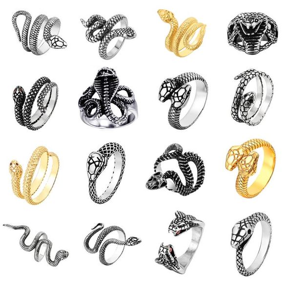 

gothic python snake ring for men and women punk stainless steel animal adjustable fashion jewelry gift 2021 cluster rings, Golden;silver
