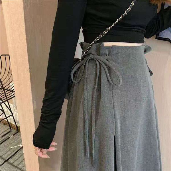 

grey dign sense of minority high waist a-word 2021 slim and versatile black mid length skirt