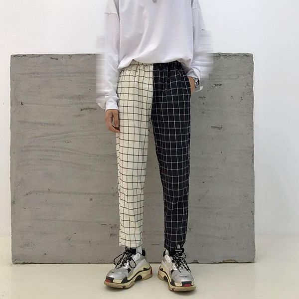 

women's pants & capris vintage paid patchwork harajuku woman man trousers elastics high waist korean causal straight, Black;white