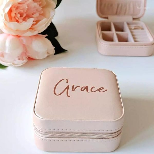 

gift wrap custom name travel jewelry organizer leatherette box pale pink bridesmaid proposal accessories boxes case1