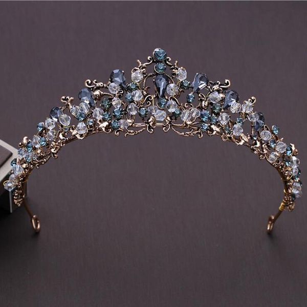 

hair clips & barrettes kmvexo vintage baroque gold handmade bride wedding jewelry dark green crystal rhinestones tiaras bridal crown wholesa, Golden;silver