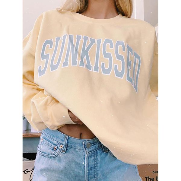 

round neck letter printing casual women t shirt long sleeved, White