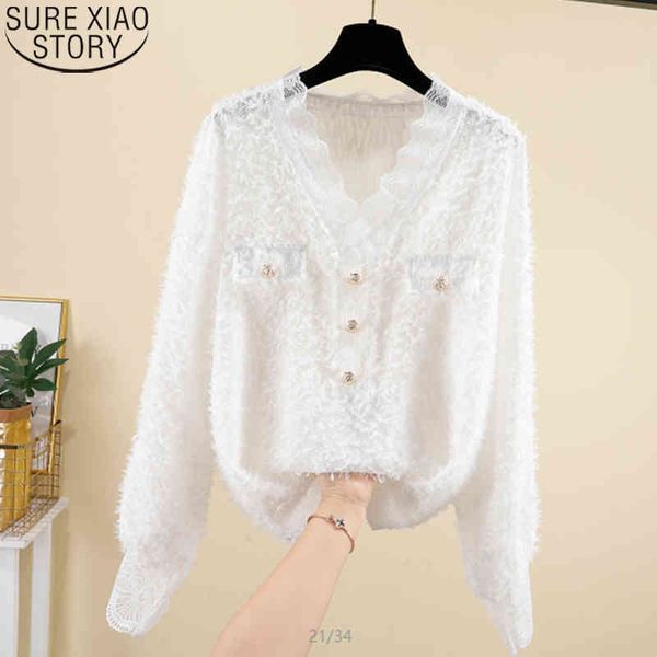 

floral shirt long sleeve blouses women lace blouse fashion autumn tassel v-neck blusas casual clothes 10469 210417, White
