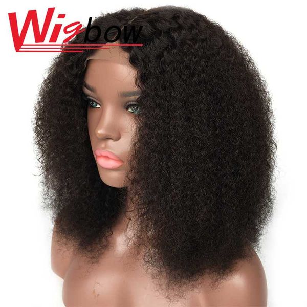 

afro kinky curly middle part wig lace closure human hair wigs full natural color 4*4 180% peruvian remy, Black;brown