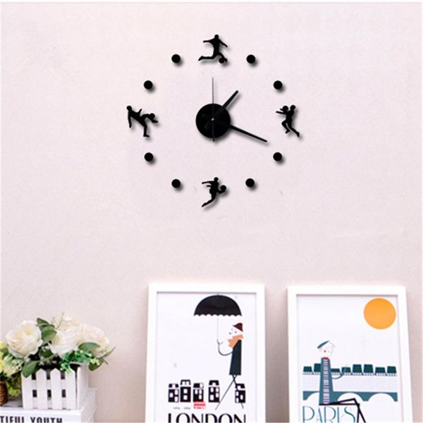 

wall clocks diy acrylic football style clock creative sticker sport watch home decoration birthday gifts