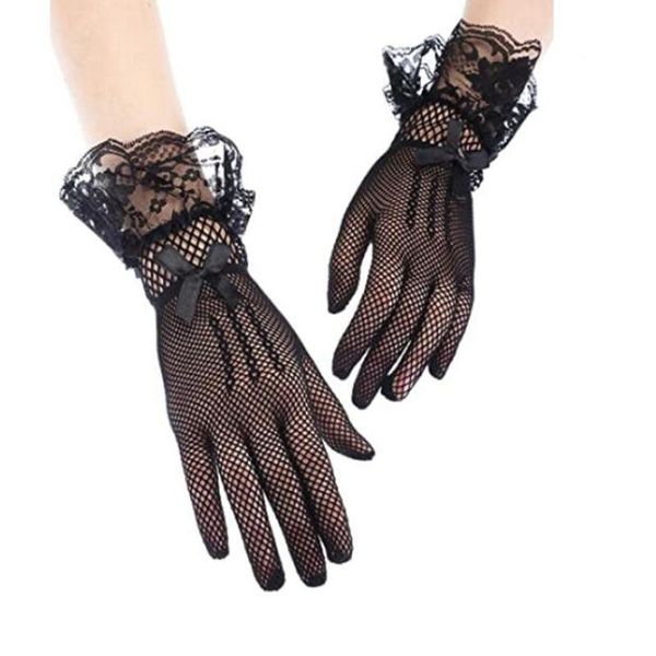 

five fingers gloves elegant style sun protection lace hollow-out delicate jacquard pattern bridal wedding accessories, Blue;gray