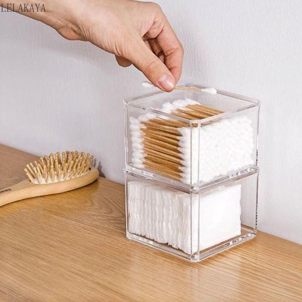 

storage boxes & bins cotton swab box with wood cover acrylic square round container jewelry cosmetics remover makeup pad organizer
