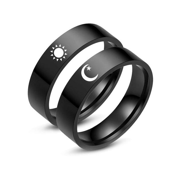 

cluster rings fashion style jewellery moon star sun couple lovers for women men classic black color stainless steel gift accessori, Golden;silver