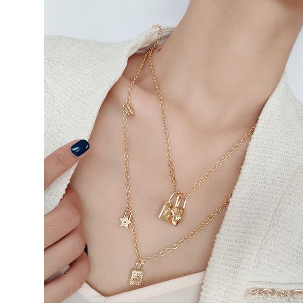

special offer 2021 luxury designer jewelry bag love five pointed star double necklaces, Silver