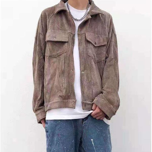 

men's jackets harajuku corduroy pockets lapel black cargo mens high street windbreaker oversize autumn coat retro loose couple clothes, Black;brown