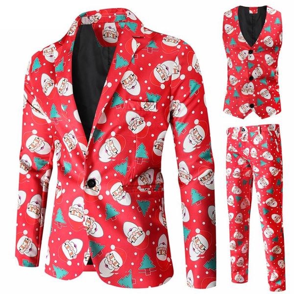 

men's suits & blazers three pieces blazer suit set christmas santa men lapel collar long sleeve slim fit jacket gentlemen vest pants ma, White;black