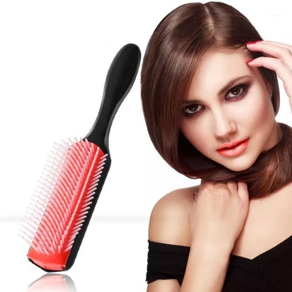 

9-rows detangling hair brush denman detangler hairbrush scalp massager straight curly wet comb brushes1, Silver