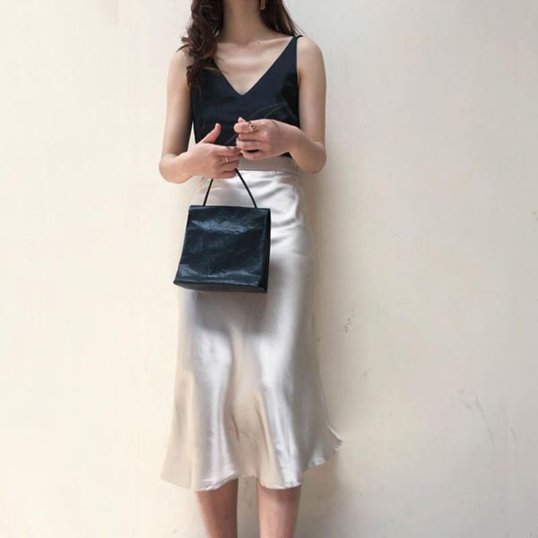 

skirts 2021 spring glossy slim satin a-shaped skirt long half-height waist, Black