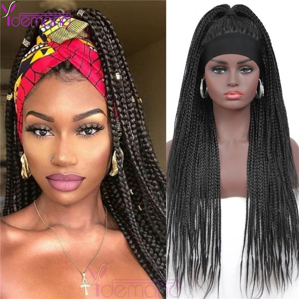 

synthetic wigs y demand headband box braids wig 26inch long braided african natural black braiding hair for women/men