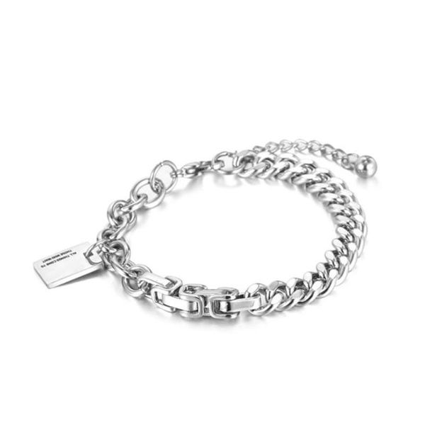

link, chain stainless steel minimalism hip hop strive for successs rectangle link bracelet bangle jewelry gift him, Black