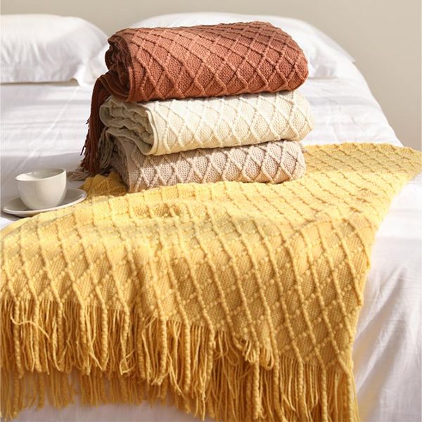 

blankets bohemian summer bed throw for beds hand-knitted sofa cover home decor tassel air conditioning shawl solid color blanket