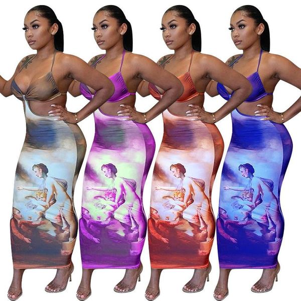 

women designers clothes 2021 bra neck print dress fashions positioning slim fit buttocks dresses models, Black;gray