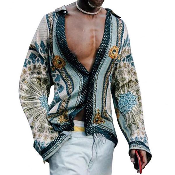 

men's casual shirts stylish men shirt printed buttons summer leisure polyester long sleeve lapel for party streetwear 2021 drop, White;black