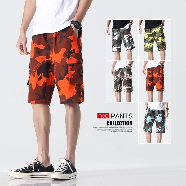 

men's shorts camouflage cargo mens 2021 harajuku casual loose streetwear male hip hop fashion plus size multi-pocket cotton, White;black