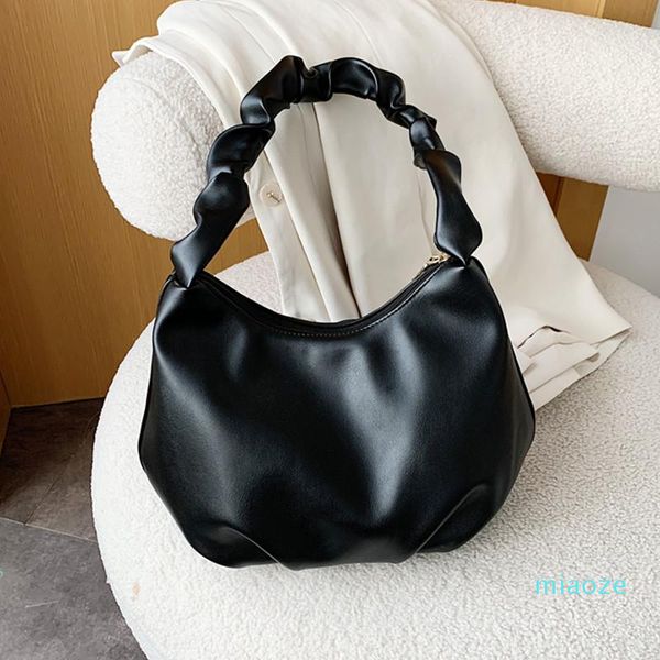 

evening bags soft pu leather shoulder for women 2021 trend black pleated cloud tote female underarm handbag lady half moon hobo bag