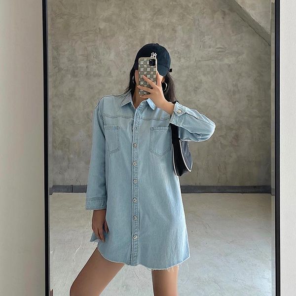 

women's blouses & shirts europe 2021 american single-breasted loose slimming woolen casual denim shirt blouse for women nhml, White